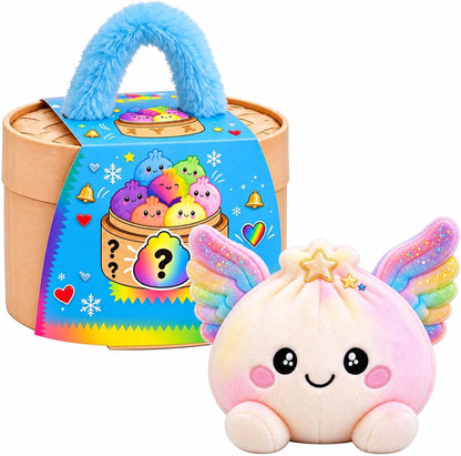 🌈 Cute Holiday Gift | Rainbow Dumpling Plush Squishies with Steamer Case