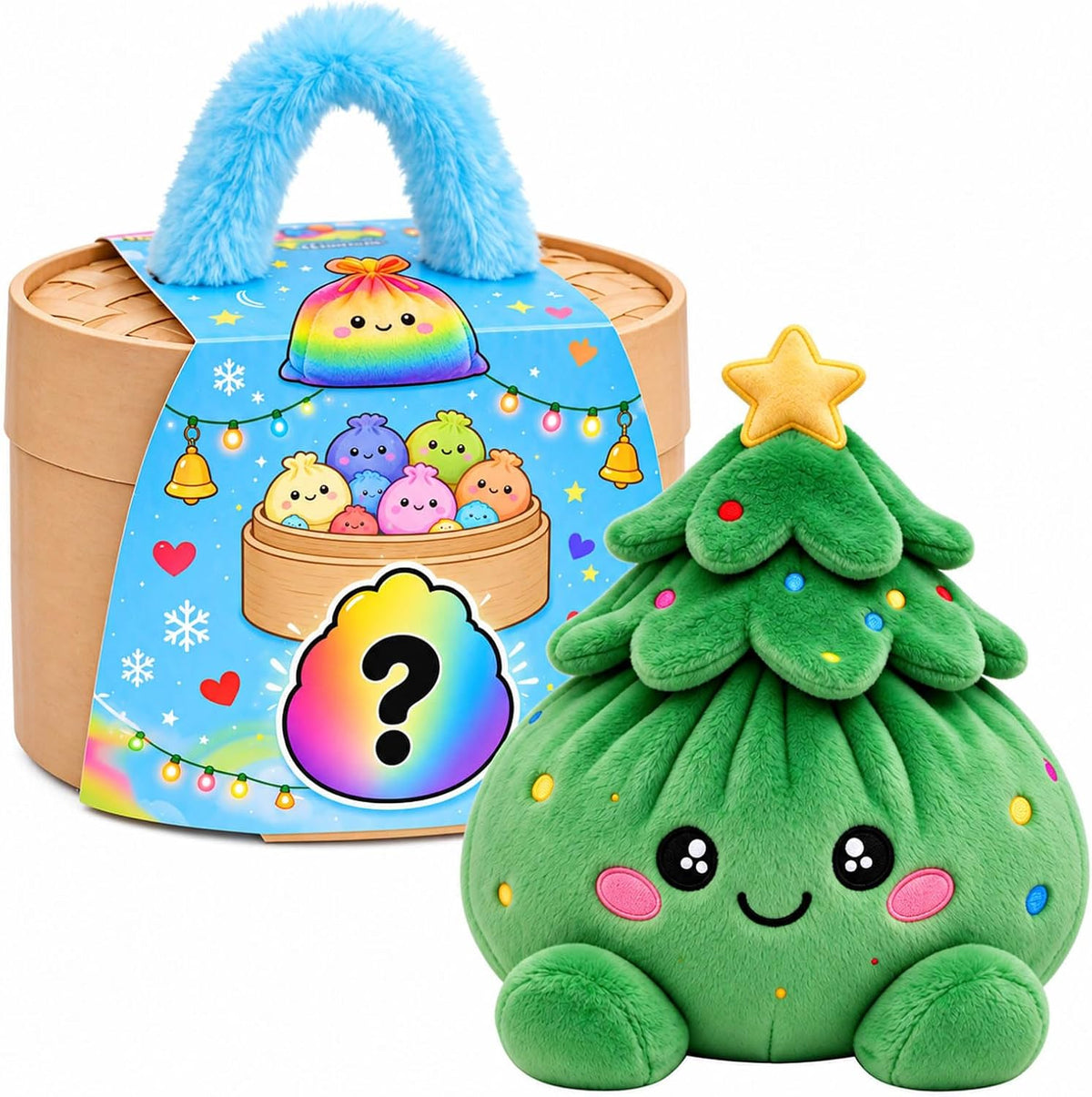 🌈 Cute Holiday Gift | Rainbow Dumpling Plush Squishies with Steamer Case