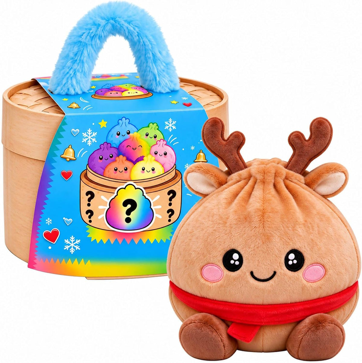 🌈 Cute Holiday Gift | Rainbow Dumpling Plush Squishies with Steamer Case
