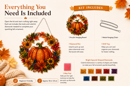 🔥Last Day 49% OFF - 🍂 Autumn Pumpkin Diamond Art Hanging Ornament Kit – Cozy Fall Craft Decor ✨
