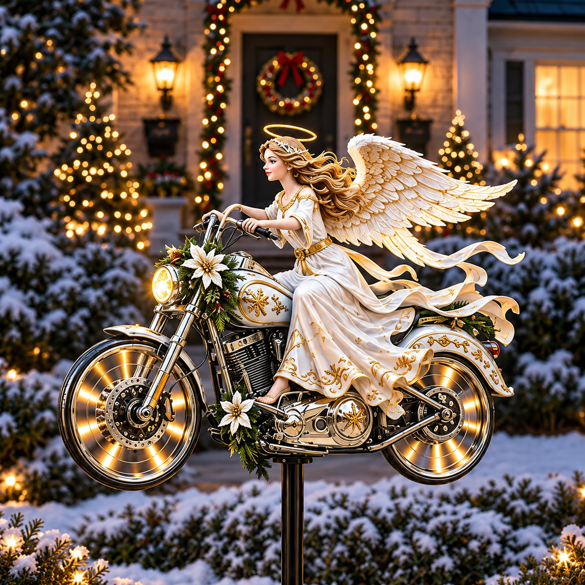 🎅🦌MerryRider™ Christmas Santa Biker Wind Spinner - Kinetic Metal Garden Stake for Holiday Yard Art & Winter Decor