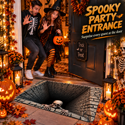 🎃💀Halloween Front Door Mat – Festive 3D Visual Skull & Clown Horror Rug