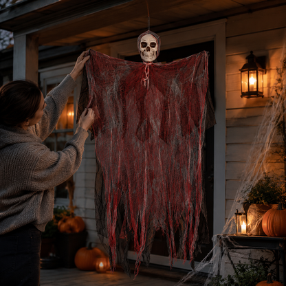 Bendable Blood Gauze Hanging Ghost – 42-Inch Halloween Skull Decoration