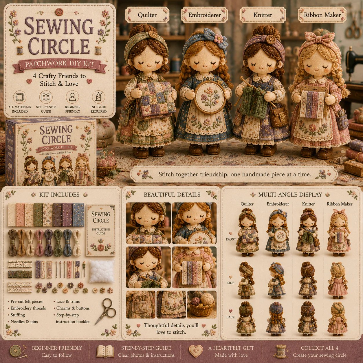 🎁 Last Day 49% OFF 🧵 Tiny Worlds Patchwork DIY Kit Series – Create Your Own Mini Handmade Scene