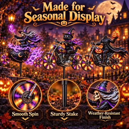 💀🏍️Halloween Motorcycle Garden Windmill™🎃Spooky Biker Yard Spinner & Outdoor Decor