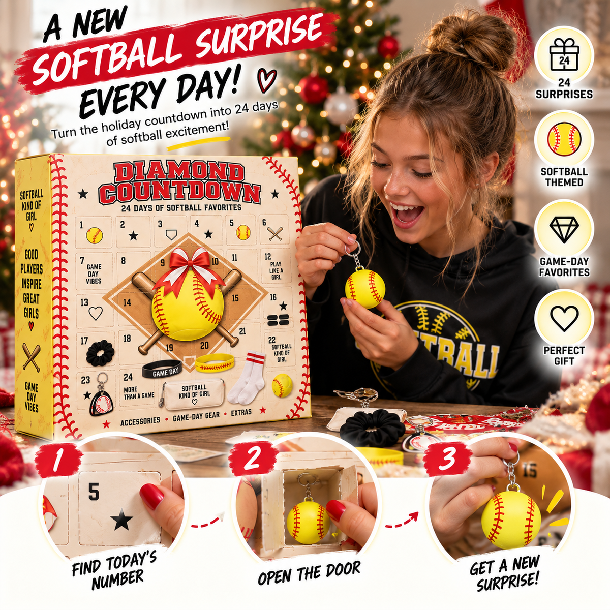🥎 2026 Softball Girls Advent Calendar – 24 Days of Game-Day Surprises 🎁