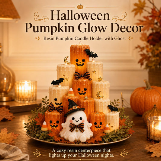 🔥 50% OFF – Halloween Pumpkin Candle Holder with Ghost Decor 🎃👻