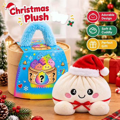 🌈 Cute Holiday Gift | Rainbow Dumpling Plush Squishies with Steamer Case