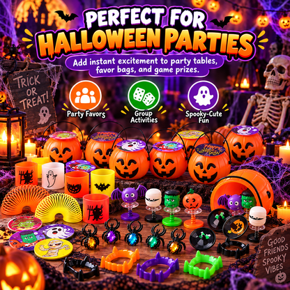 🎃 33% OFF | 24 Ready-to-Give Halloween Pumpkin Buckets – 144 Fun Toys Included