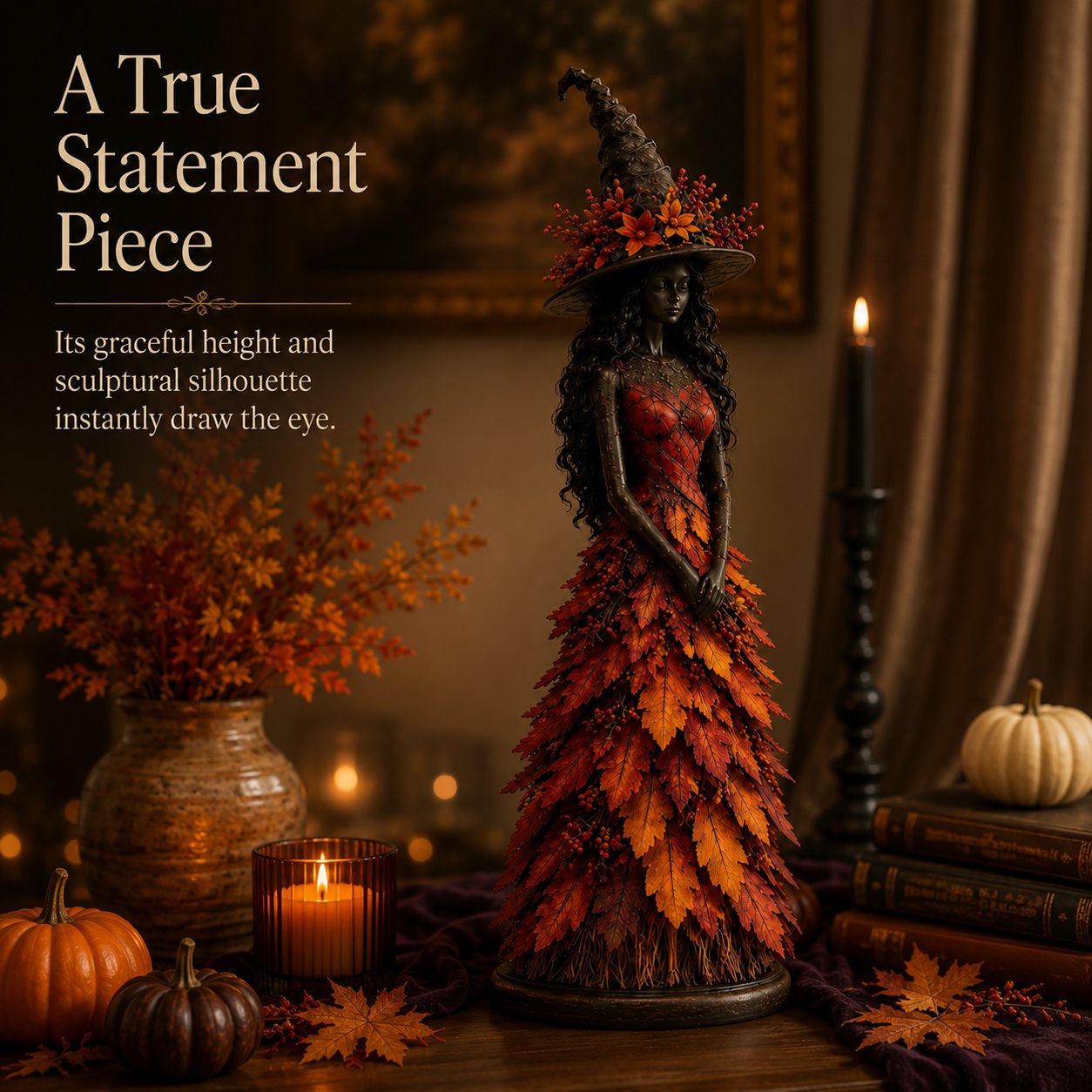 🎃 Enchanted Witch Figurine – Cozy Halloween & Fall Decor🍂✨