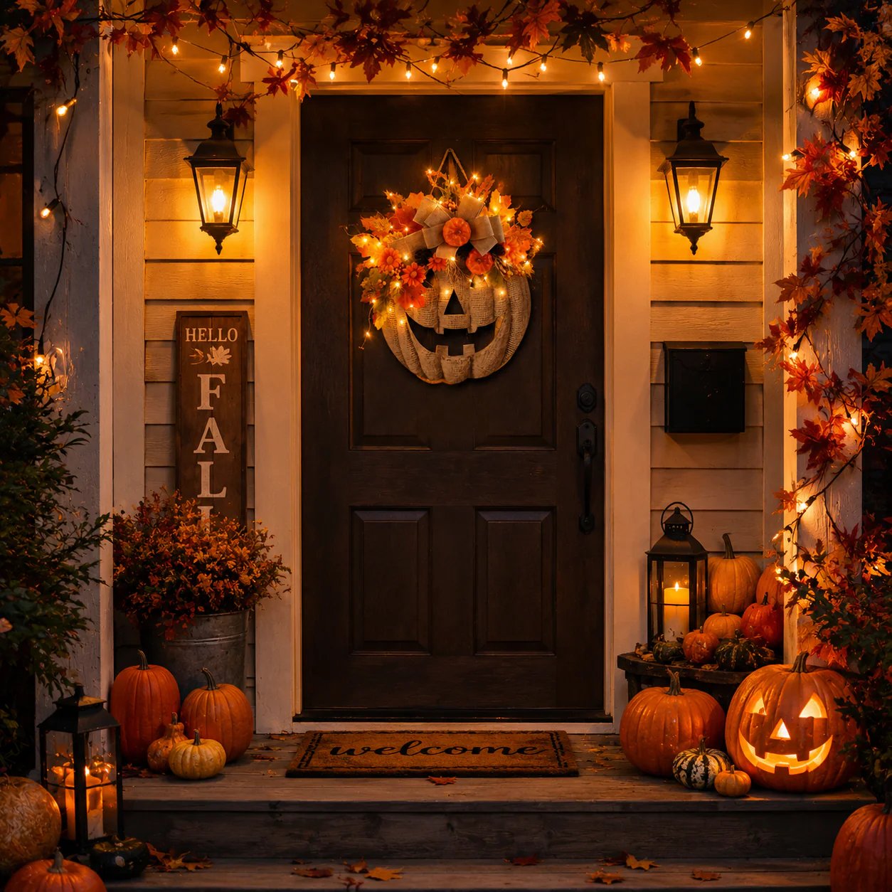 🔥 50% OFF – Lighted Burlap Pumpkin Wreath 🎃 | Cozy Fall Door Decor