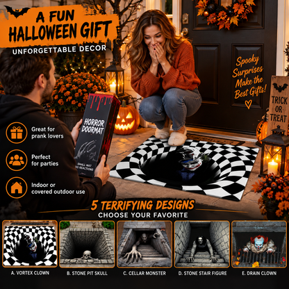 🎃💀Halloween Front Door Mat – Festive 3D Visual Skull & Clown Horror Rug