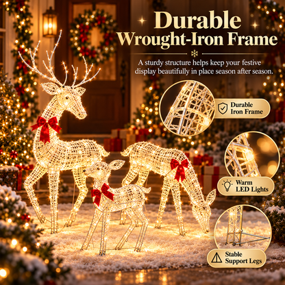 🦌✨ LED Christmas Reindeer Family – Magical Light-Up Holiday Decorations 🎄
