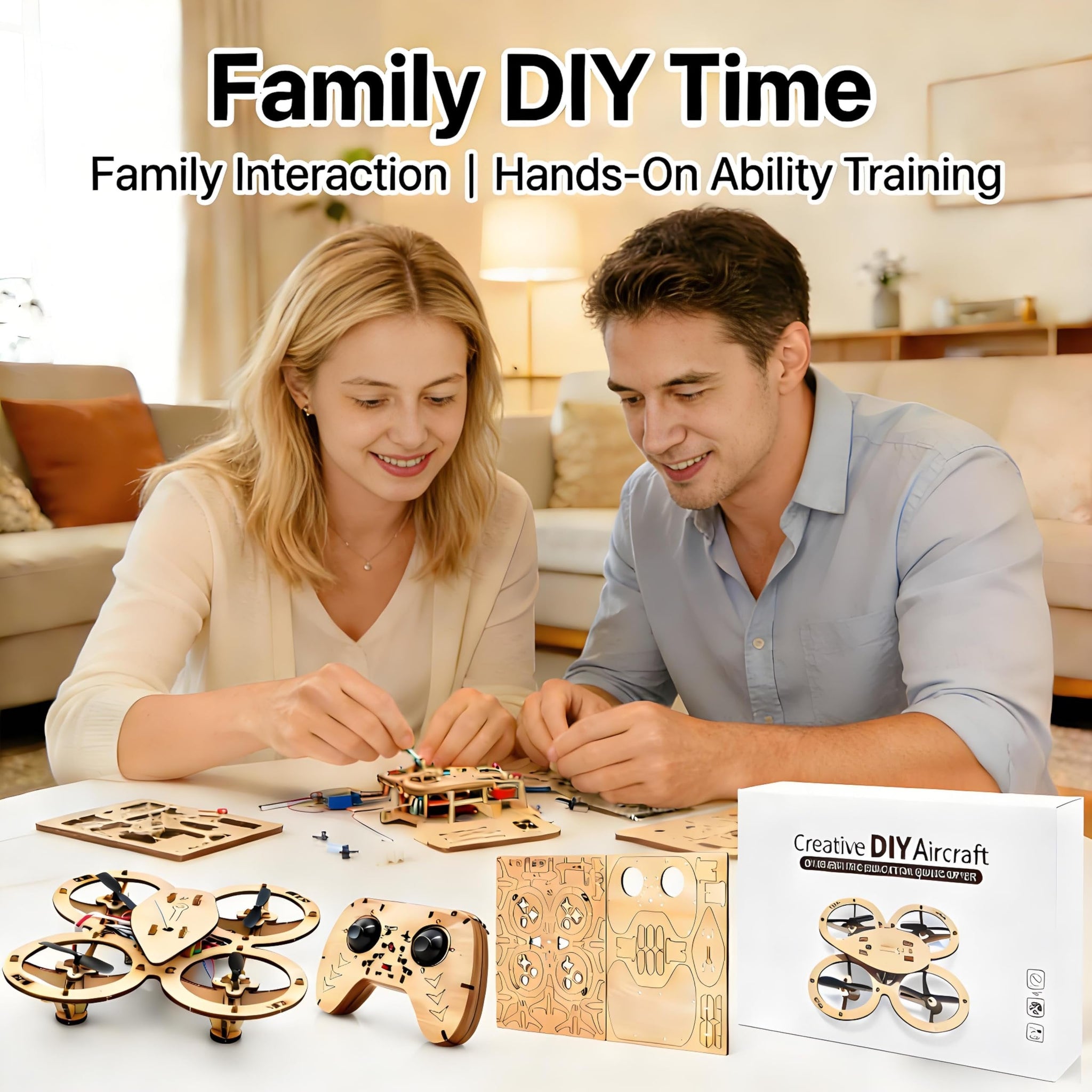 💥🏆Top Gift 2026 🎁 DIY Wooden Drone Assembly Kit, 2.4GHz RC Quadcopter with 360° Flip, Emergency Stop & Beginner Friendly Controls, STEM Building Toy for Teens & Adults