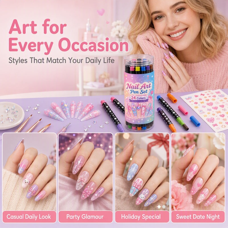 ⏳ Limited-Time Deal – 💅 24-Color Dual-Ended Nail Art Pen Set