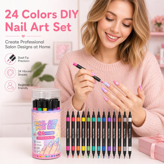 ⏳ Limited-Time Deal – 💅 24-Color Dual-Ended Nail Art Pen Set