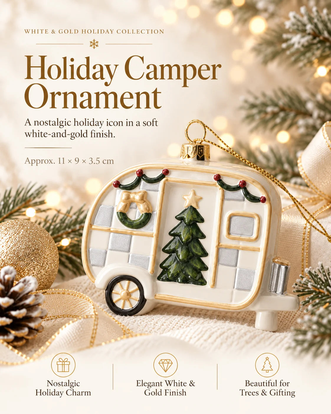 ✨ SAVE 56% | Timeless White & Gold Christmas Ornament Collection