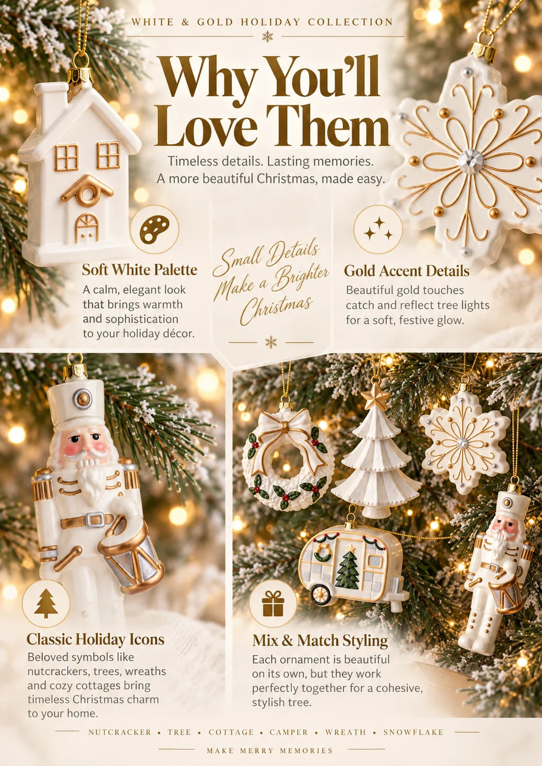✨ SAVE 56% | Timeless White & Gold Christmas Ornament Collection