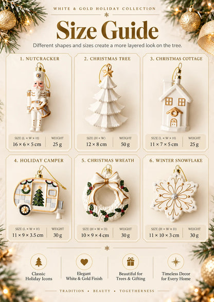 ✨ SAVE 56% | Timeless White & Gold Christmas Ornament Collection