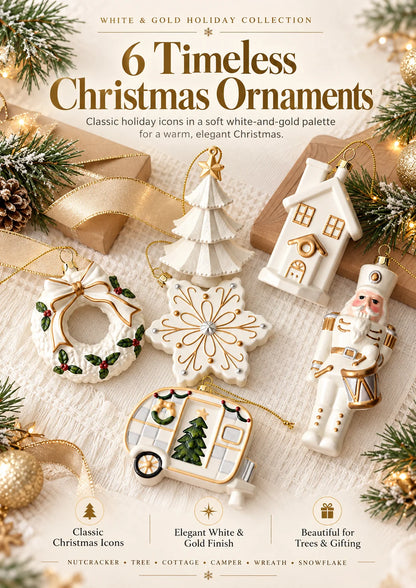 ✨ SAVE 56% | Timeless White & Gold Christmas Ornament Collection