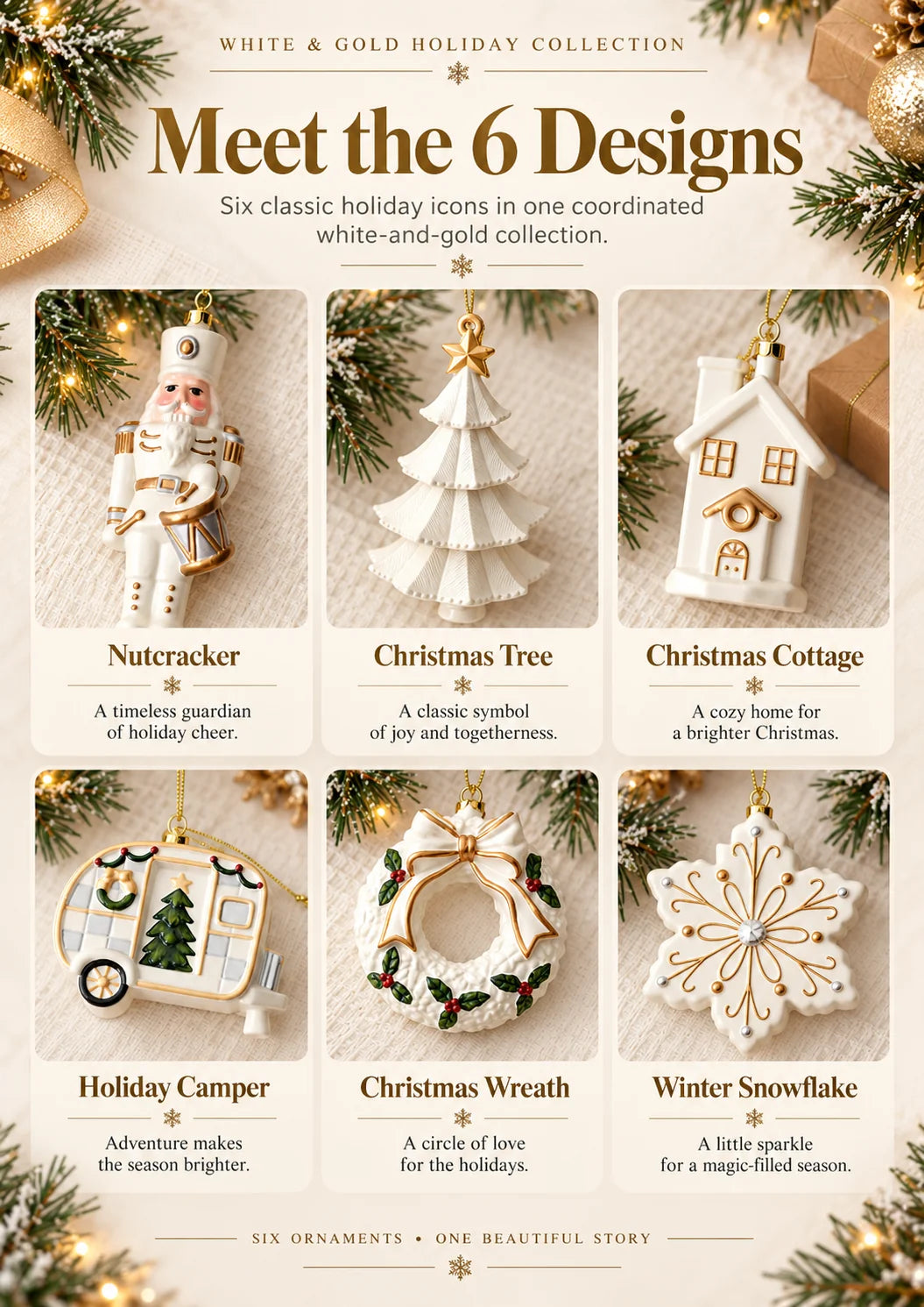 ✨ SAVE 56% | Timeless White & Gold Christmas Ornament Collection