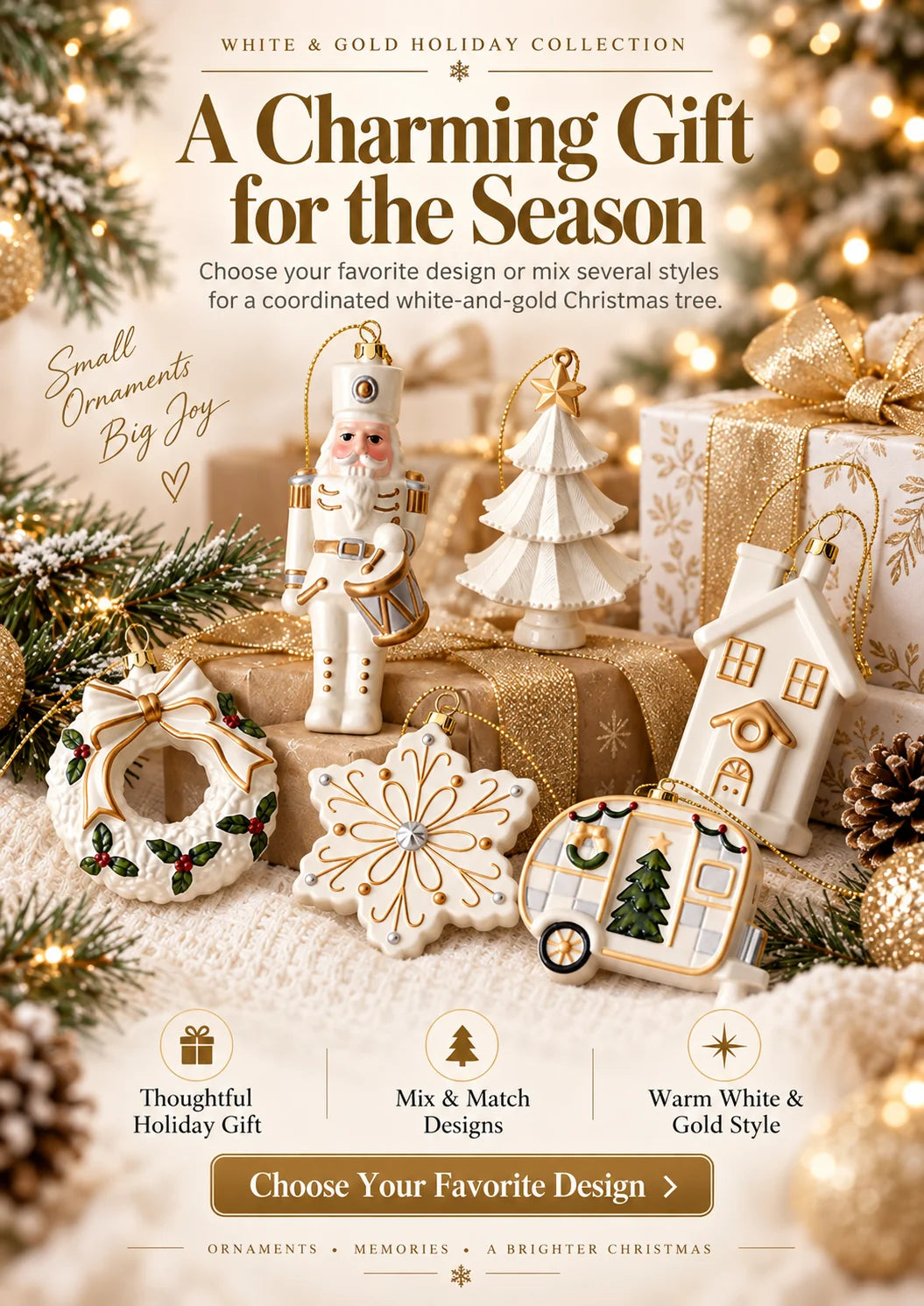 ✨ SAVE 56% | Timeless White & Gold Christmas Ornament Collection