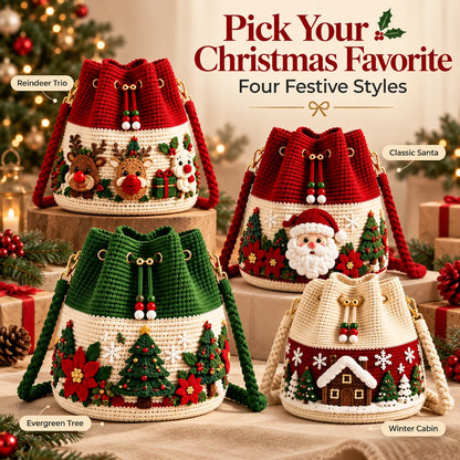 🎄 50% OFF Christmas Crochet Bucket Bag ✨ Festive Crossbody Holiday Purse