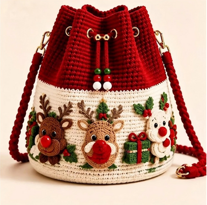 🎄 50% OFF Christmas Crochet Bucket Bag ✨ Festive Crossbody Holiday Purse