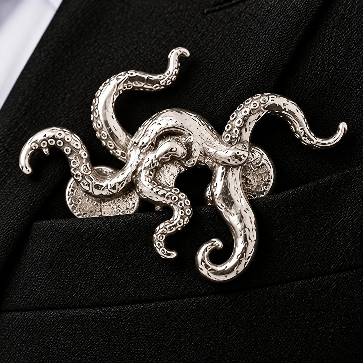 🐊 Luxury Sculpted Alligator Pocket Square – Magnetic Metal Suit Accessory ✨