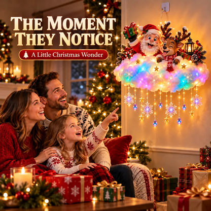 ✨ Santa & Reindeer Light-Up Christmas Cloud – A Holiday Story for Your Wall
