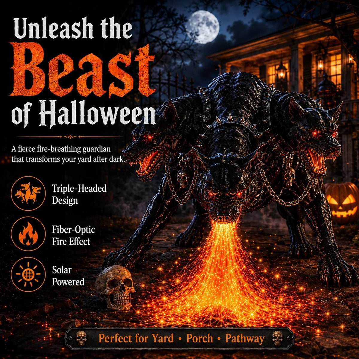 🎃 3-Headed Hellhound Halloween Light – The Yard Display Everyone Will Remember | 49% OFF