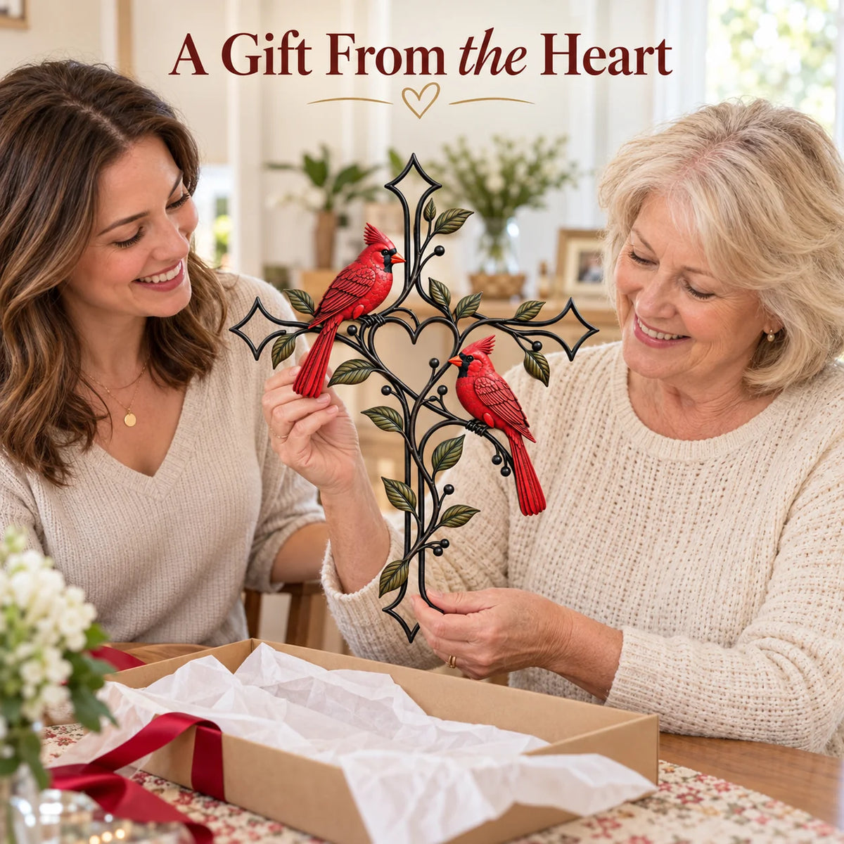 ❤️🐦 Love Never Leaves – Cardinal Heart & Cross Wall Decor ✝️✨