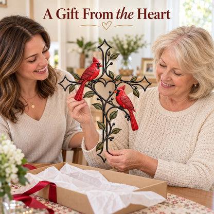 ❤️🐦 Love Never Leaves – Cardinal Heart & Cross Wall Decor ✝️✨