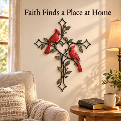 ❤️🐦 Love Never Leaves – Cardinal Heart & Cross Wall Decor ✝️✨