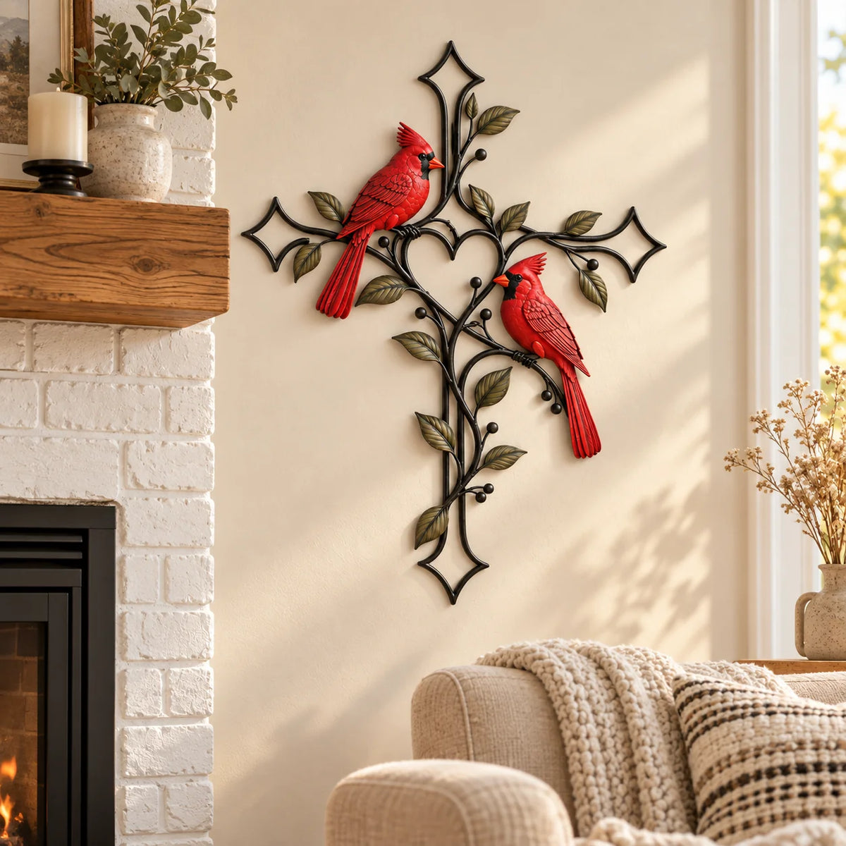 ❤️🐦 Love Never Leaves – Cardinal Heart & Cross Wall Decor ✝️✨