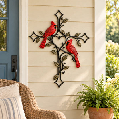 ❤️🐦 Love Never Leaves – Cardinal Heart & Cross Wall Decor ✝️✨