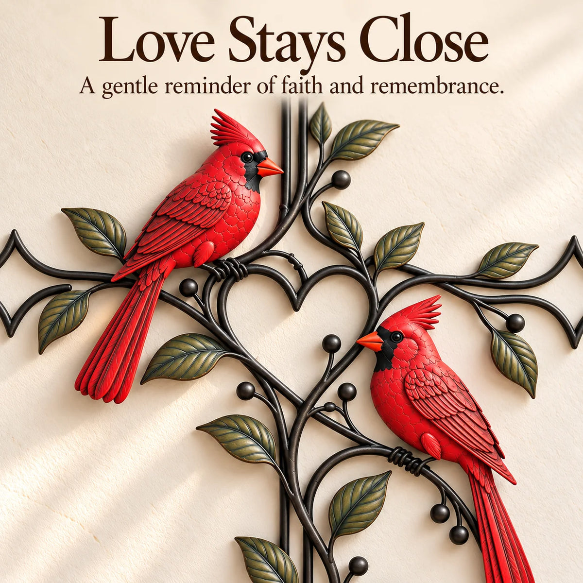 ❤️🐦 Love Never Leaves – Cardinal Heart & Cross Wall Decor ✝️✨