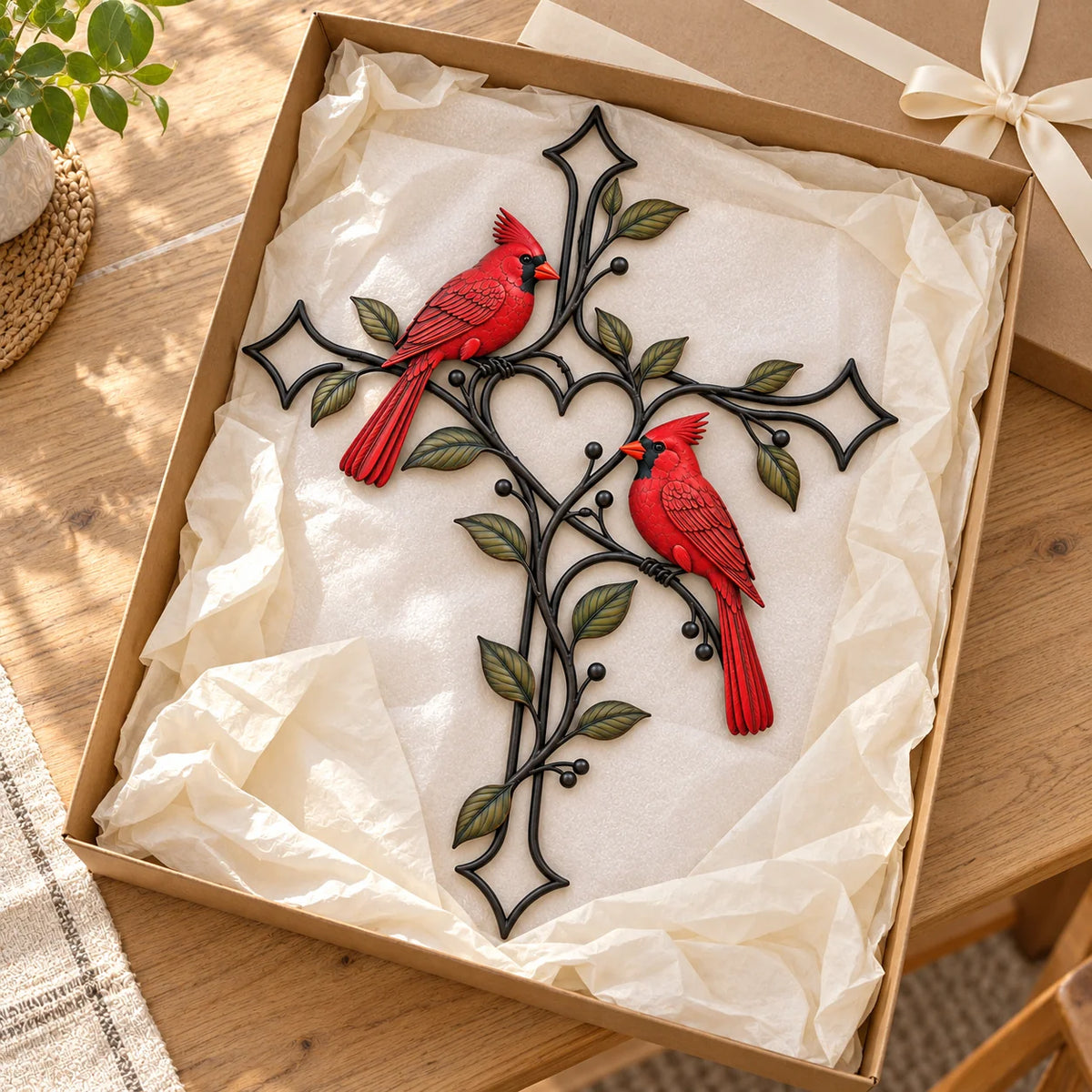 ❤️🐦 Love Never Leaves – Cardinal Heart & Cross Wall Decor ✝️✨