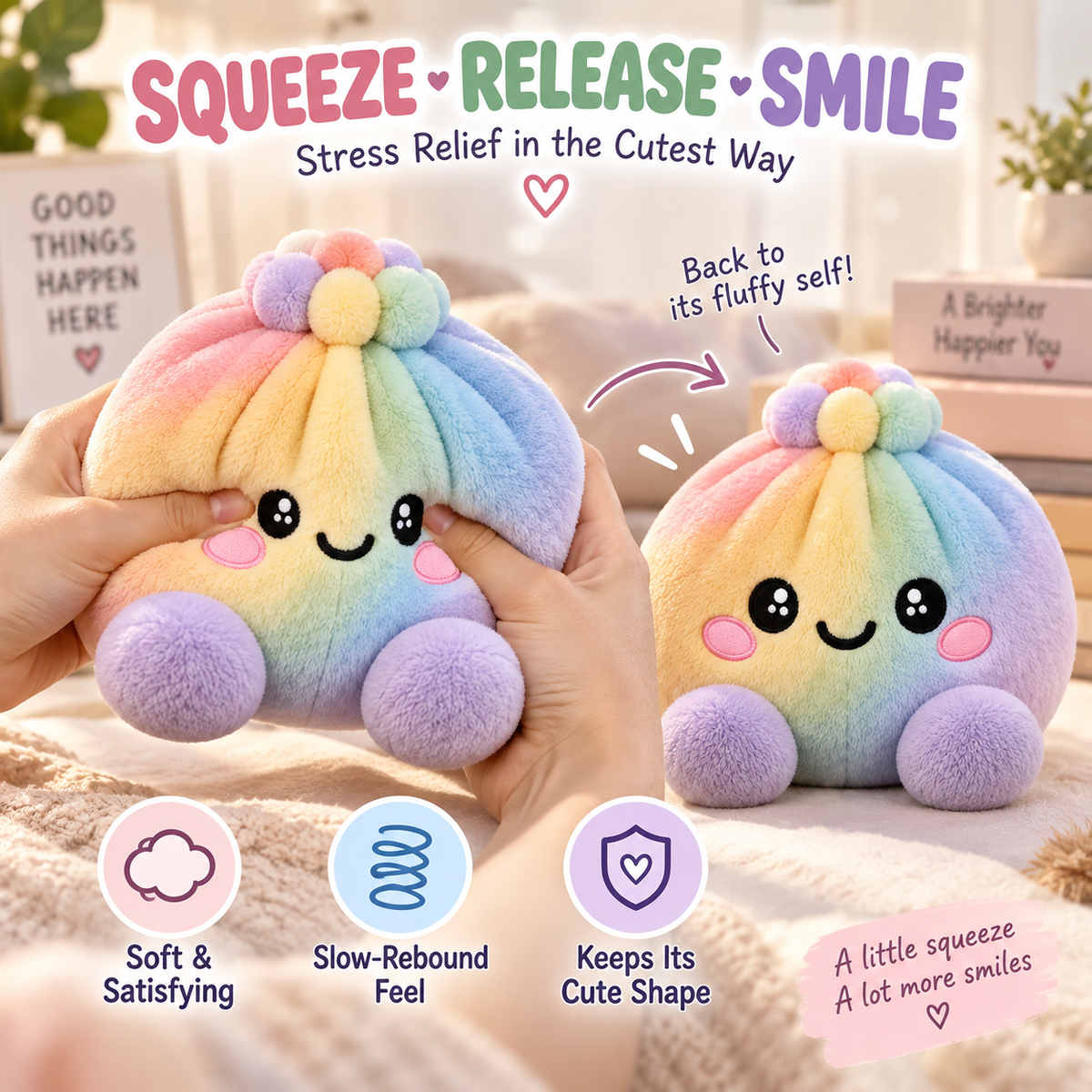 🌈 Cute Holiday Gift | Rainbow Dumpling Plush Squishies with Steamer Case
