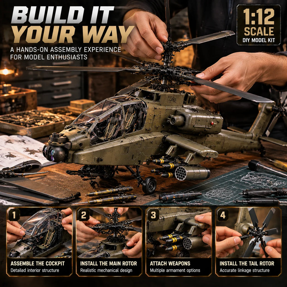 🔥LAST DAY 49% OFF🚁Attack Helicopter Model Kit – Build Your Own Military Aviation Legend