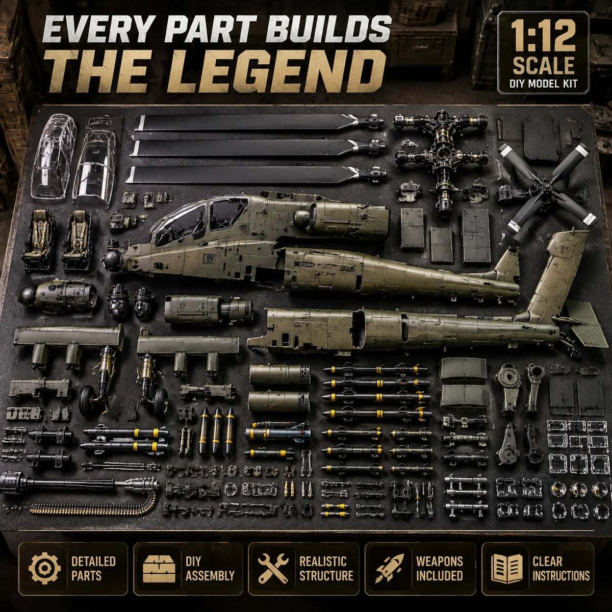 🔥LAST DAY 49% OFF🚁Attack Helicopter Model Kit – Build Your Own Military Aviation Legend