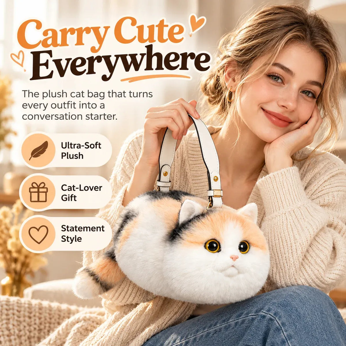 🎉🐱 Plush Cat Handbag – Ultra-Soft Kitty Purse for Cat Lovers & Cute Everyday Outfits