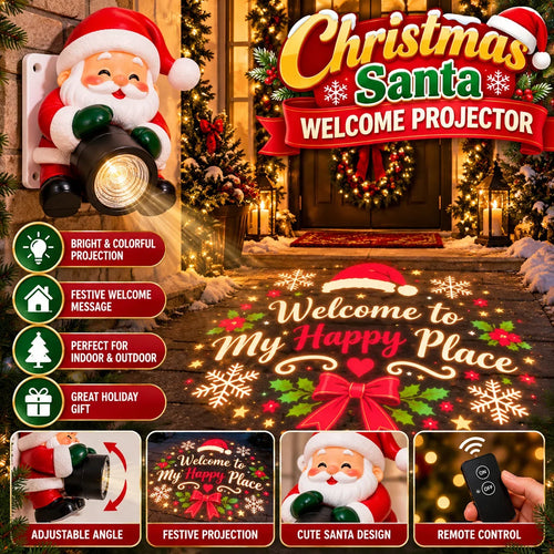🎅✨ Santa Christmas Welcome Projector – Magical Holiday Greeting Light with Remote Control & Adjustable Angle 🎄