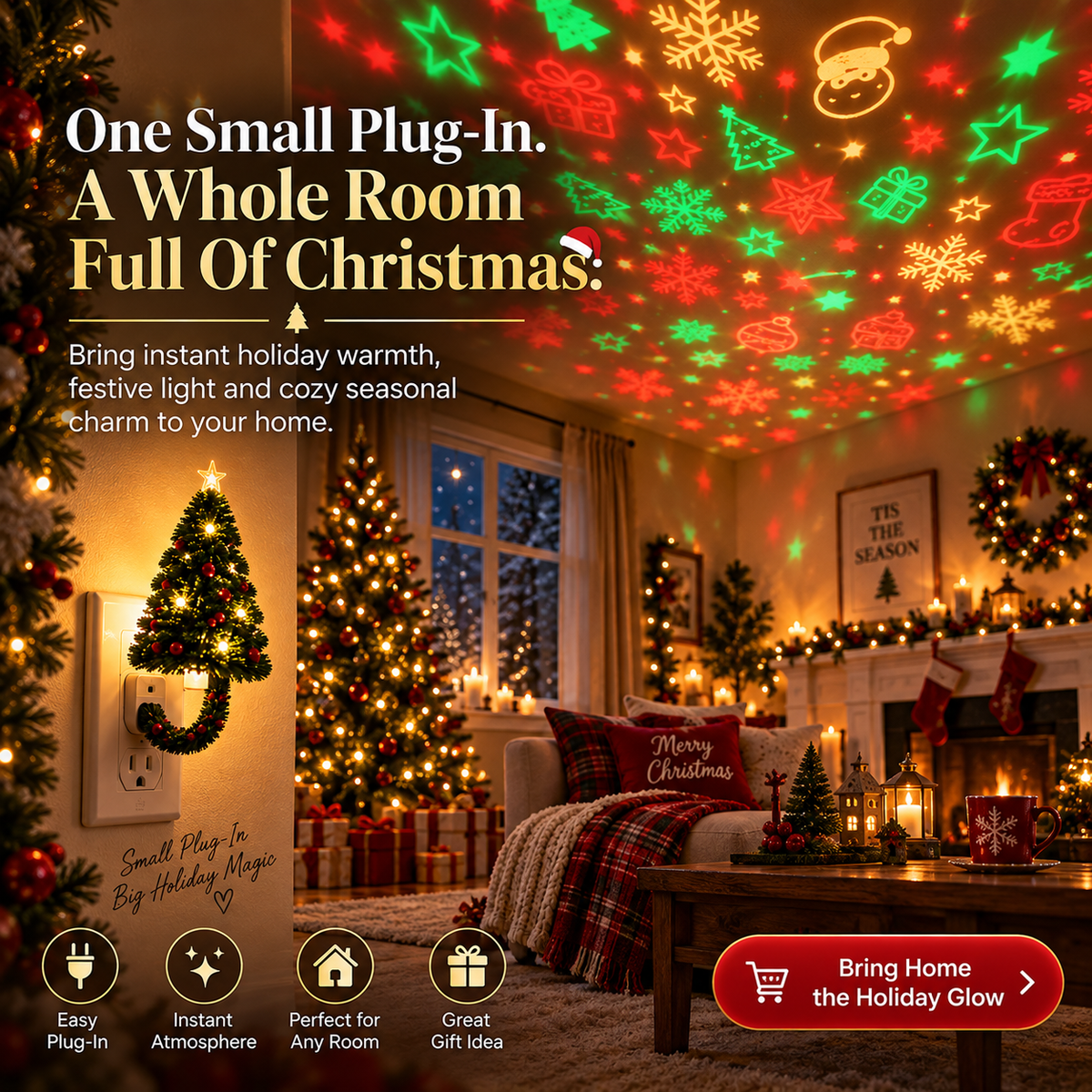 🎄 Christmas Tree Plug-In Projector Night Light – Instant Holiday Magic for Walls & Ceilings