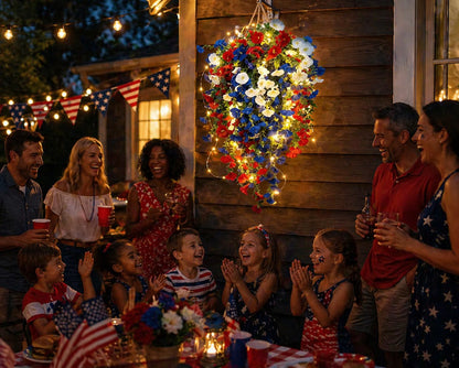 💙❤️ 🇺🇸 Glowing Patriotic Solar LED Decor Flower Bouquet