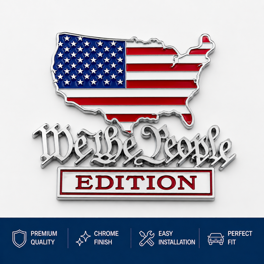 🇺🇸 We The People Patriot Flag Car Emblem | Premium Metal Badge