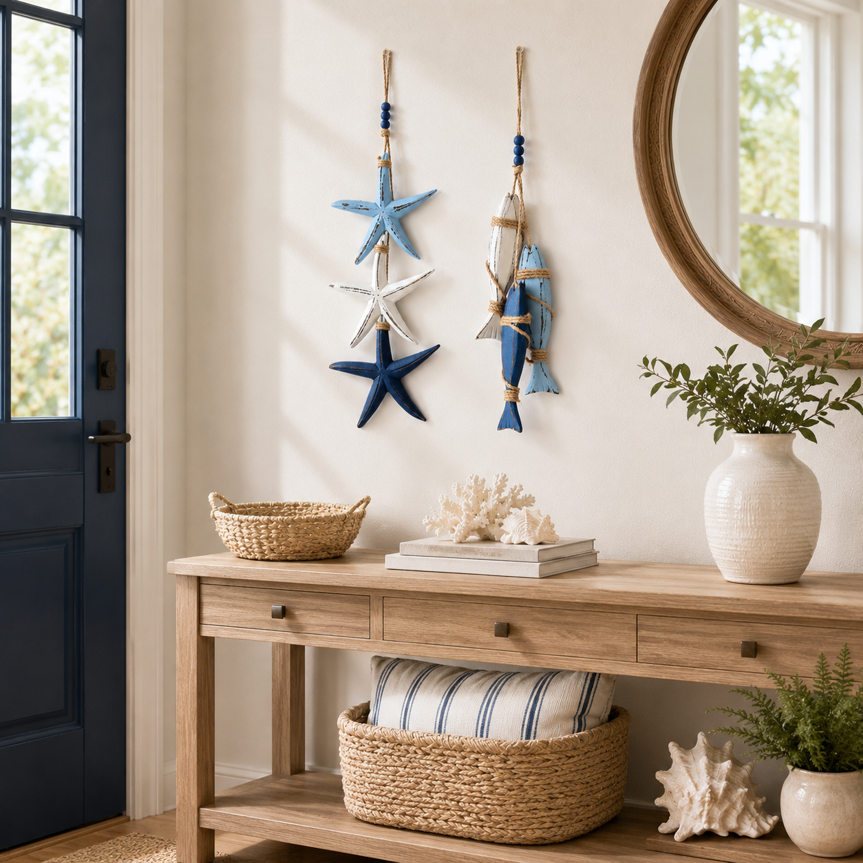 🔥 Limited-Time 50% OFF 🌊 Lighted Coastal Wooden Starfish & Fish Hanging Decor – 23.2" × 6.7" Beach Wall Accent