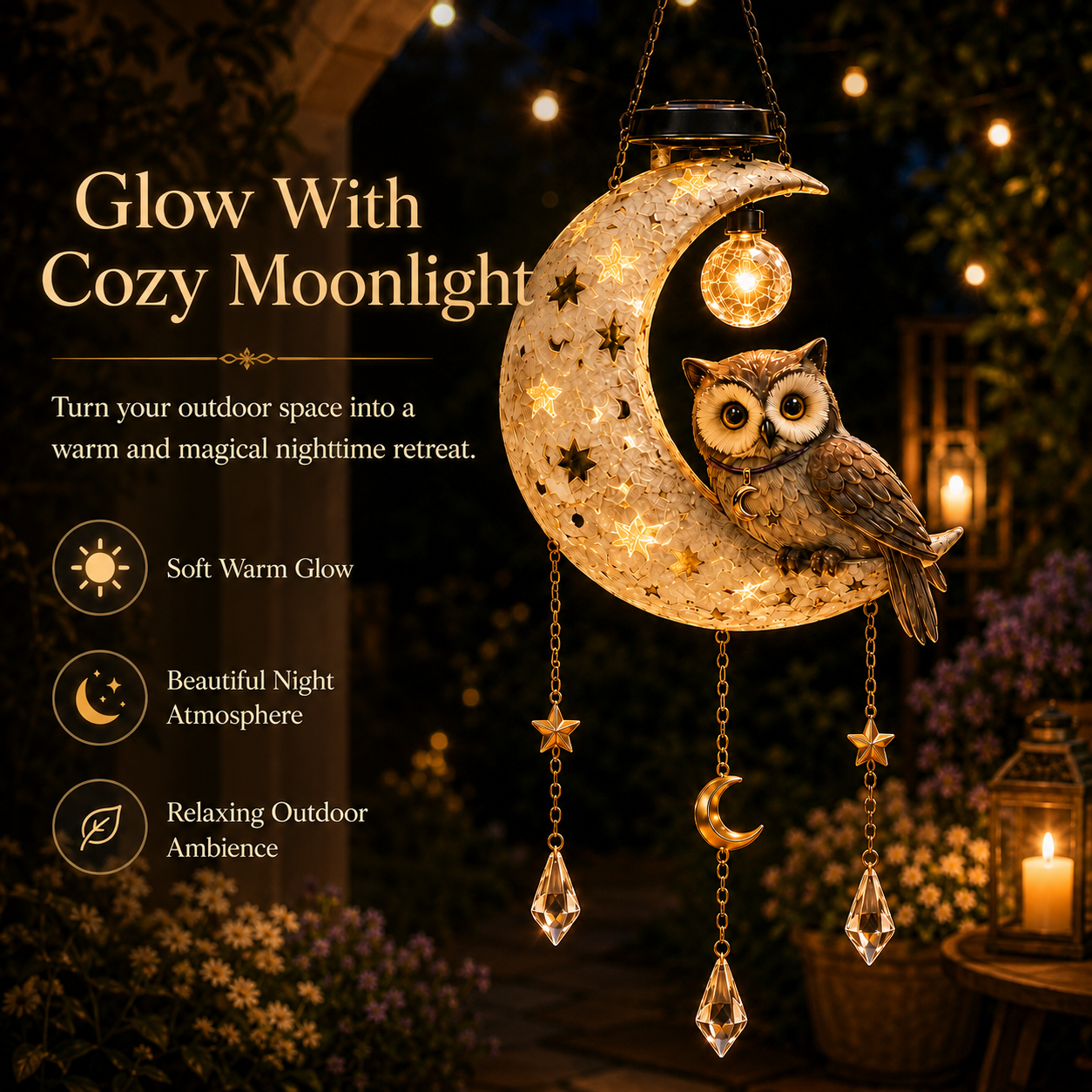 🌙 Solar Owl Moon Garden Light 🦉 | Magical Outdoor Yard Decor