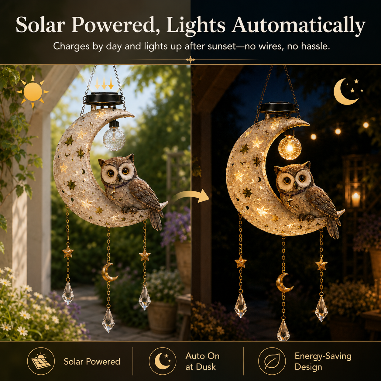 🌙 Solar Owl Moon Garden Light 🦉 | Magical Outdoor Yard Decor