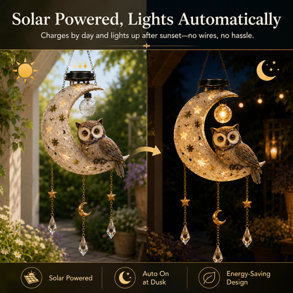 🌙 Solar Owl Moon Garden Light 🦉 | Magical Outdoor Yard Decor